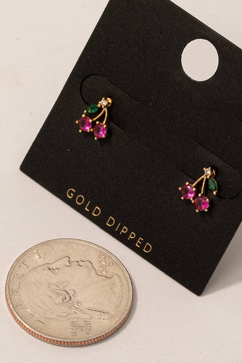 Fame Accessories - Gold Dipped Mini Cherry Post Stud Earrings