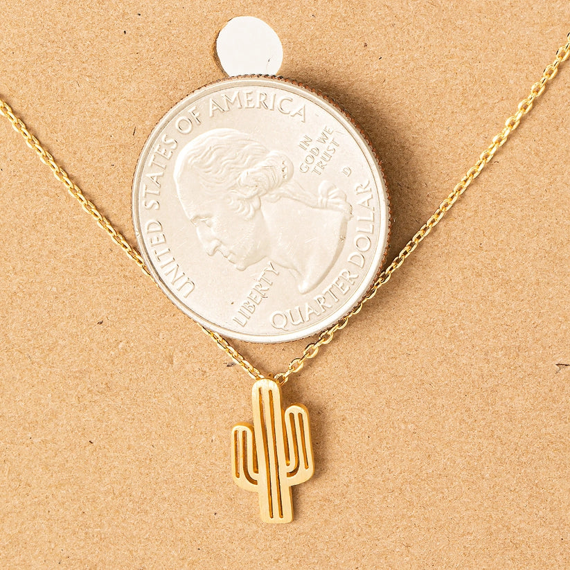 Cactus Pendant Necklace - Gold