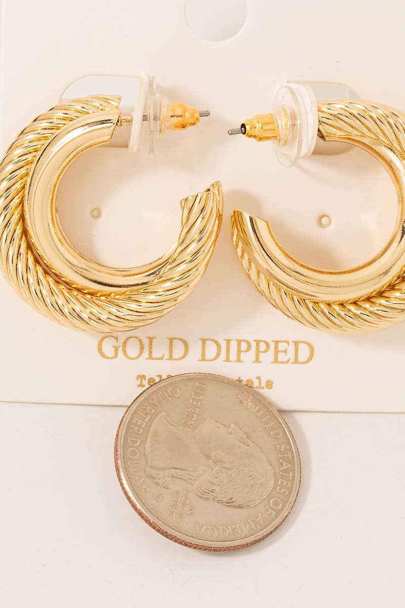 Fame Accessories - Gold Dipped Layered Textured Hoop Earrings