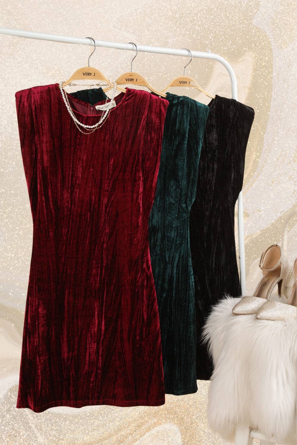 Velvet Fitted Mini Holiday Dress With Shoulder Pad
