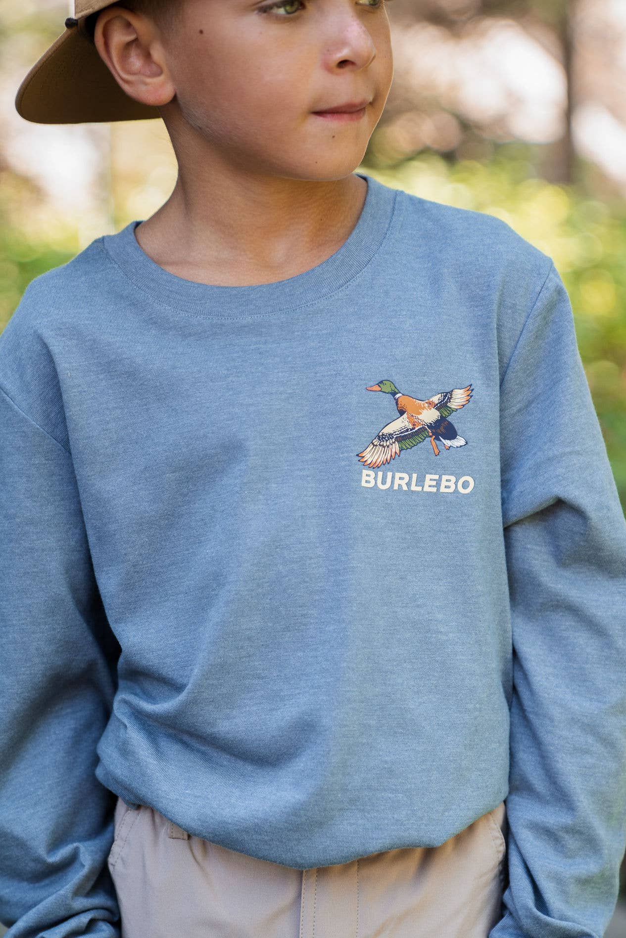 BURLEBO - Youth - Suns Up Birds Down - L/S - Heather Blue Jean