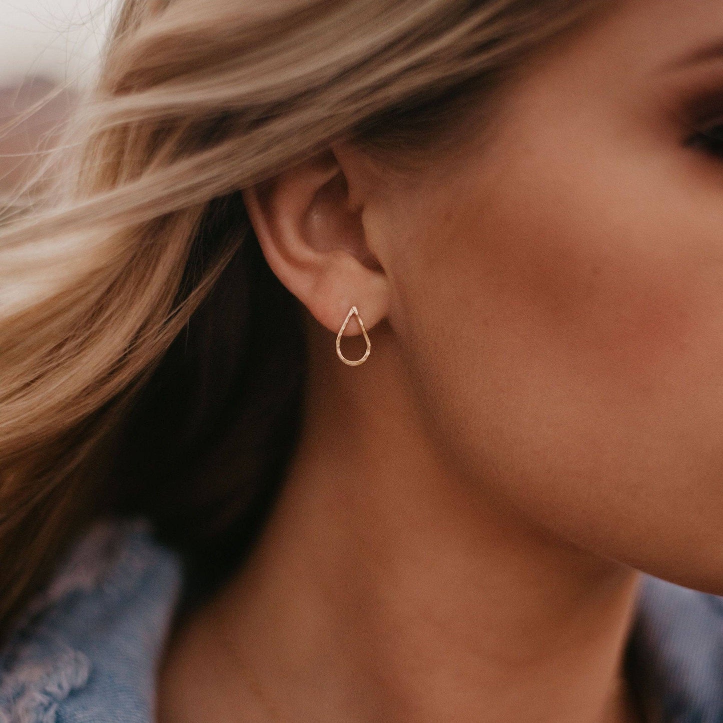 Barberry & Lace Handmade Jewelry - Hammered Teardrop Stud Earrings - Hypoallergenic, Minimalist