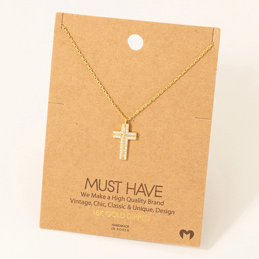 Pave Rhinestone Cross Pendant Necklace