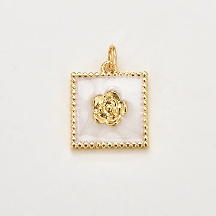 Gold Filled White Enamel Flower