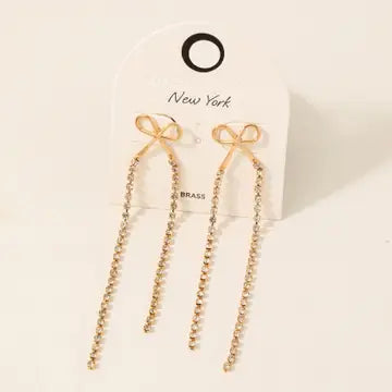 Rhinestone Dangle Bow Earrings