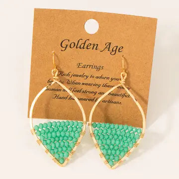 Handmade Seed Bead Oval Drop Earrings on