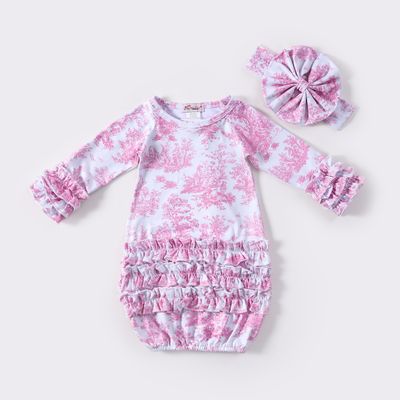 Pink Toile Baby Gown