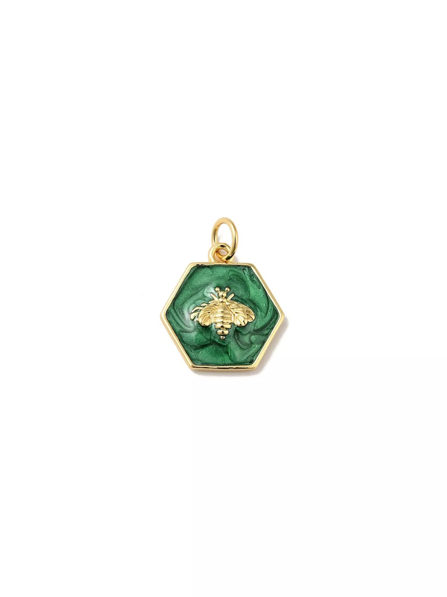 Gold and Green Hexagon Bee Charm