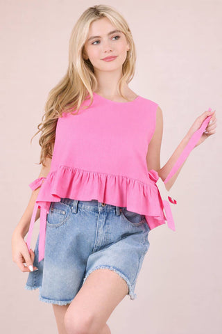 VERY J - NT12128-Side Tie Detail Ruffled Top