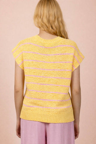 VERY J - 12W3319N-Striped Knit Sweater Vest Top