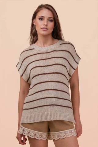 VERY J - 12W3319N-Striped Knit Sweater Vest Top