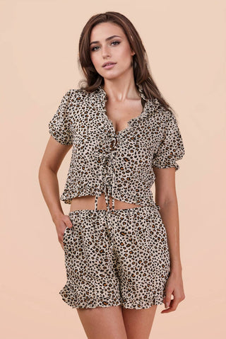VERY J - NT12066SET-Leopard Printed Woven Top & Shorts Set