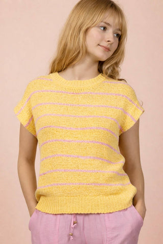 VERY J - 12W3319N-Striped Knit Sweater Vest Top