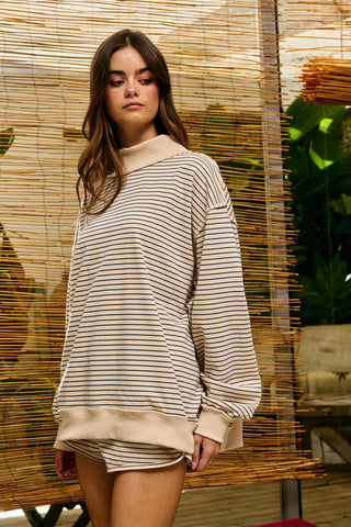 Stripe Oversized Mock Neck