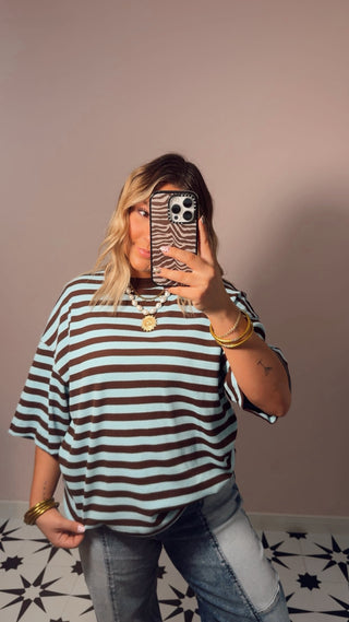 Blue & Mocha Stripped Knit Top