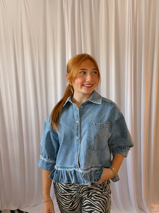 Denim Ruffle Top