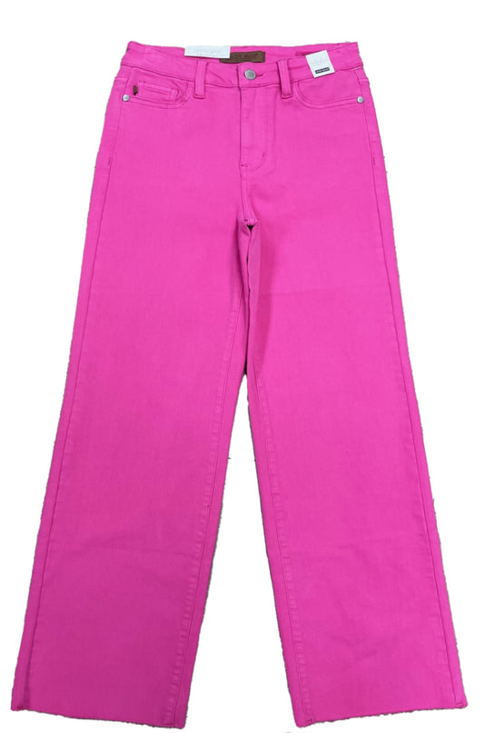 JUDY BLUE - HOT PINK - STRAIGHT LEG HEART EMBROIDERY