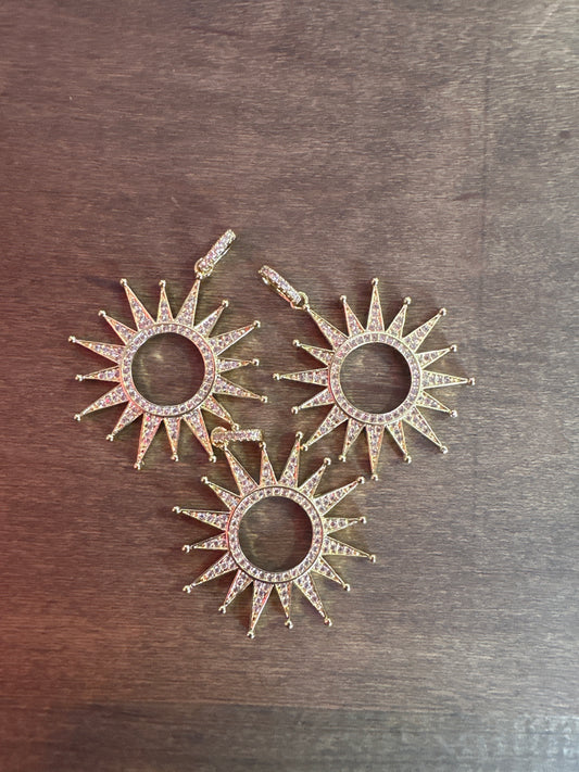 Large Rhinestone Sun Charms