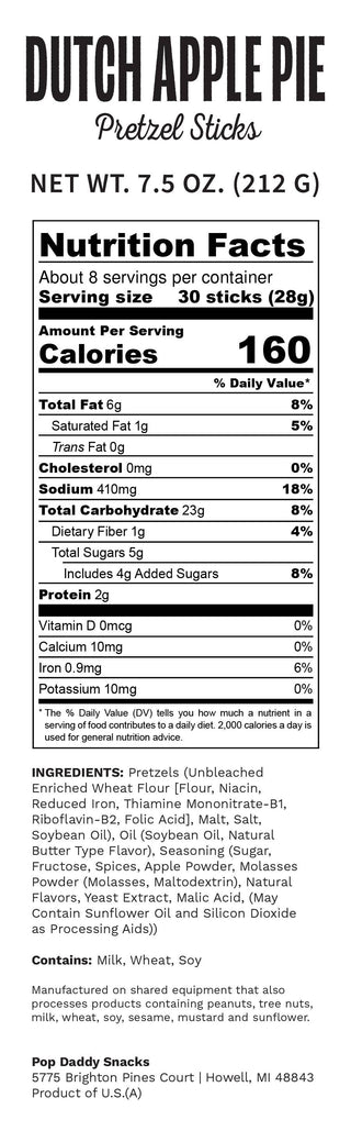 Pop Daddy Snacks - Pop Daddy Dutch Apple Pie Seasoned Pretzels 7.5oz(seasonal)