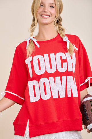 Main Strip - TOUCHDOWN Eyelet Appliqué Pullover Top