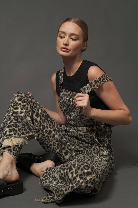 Amber Leopard Wide Leg Denim Overall