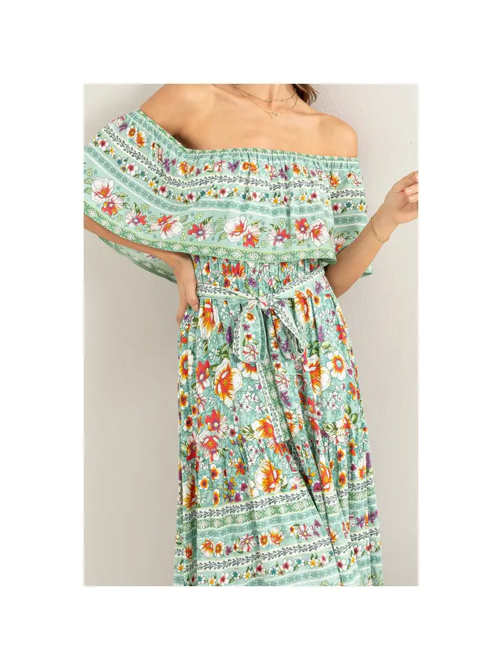 Floral Print Off Shoulder Maxi Dress