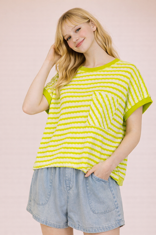 VERY J - NT12605-Open Back Striped Textured Knit Top