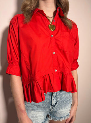 Red Ruffle Trim Top