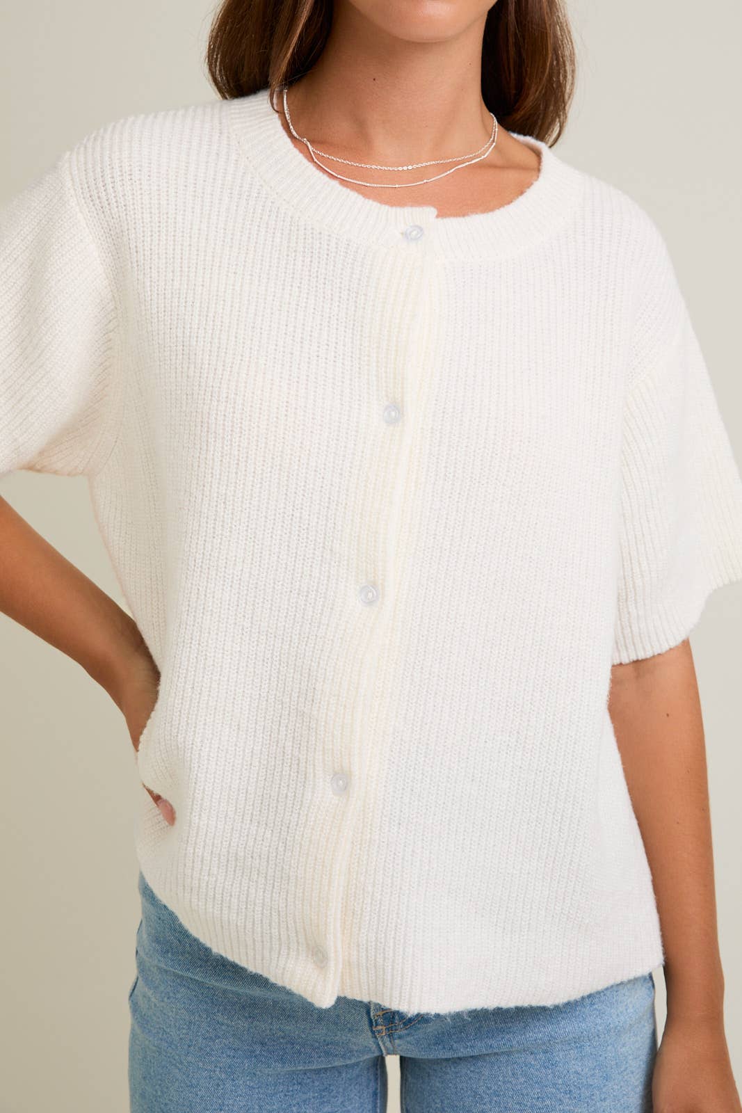 Round Neck Short Sleeve Cardigan
