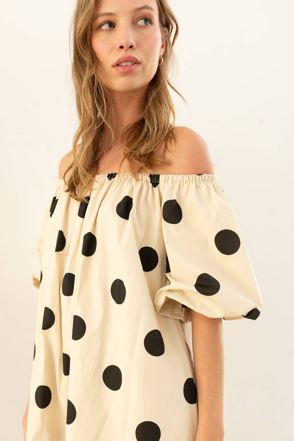 Off-Shoulder Polka Dot Mini Dress