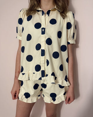 Navy & Cream Polka Dot Ruffle Set