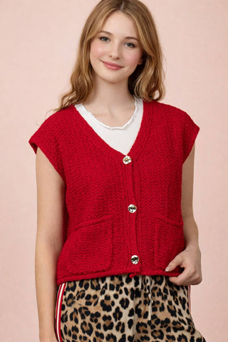 VERY J - 12W3377N-Button Down Knit Sweater Vest