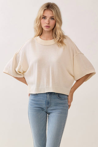 TCEC - CW2649-Relaxed Fit Round Neck Short Sleeve Knit Top