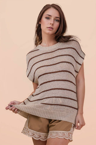 VERY J - 12W3319N-Striped Knit Sweater Vest Top