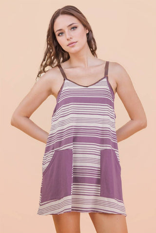 VERY J - ND31600-Comfy Striped Knit Mini Dress W/ Shorts Inside