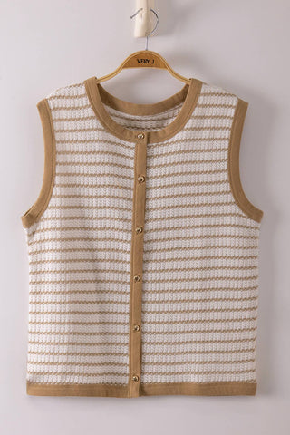VERY J - NT12503-Stripe Knit Button Down Top