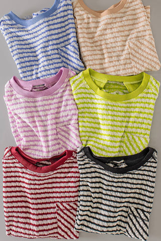 VERY J - NT12605-Open Back Striped Textured Knit Top