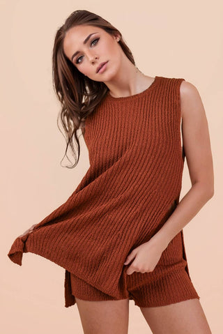 VERY J - 12W3359NSET-Knit Sweater Comfy Top & Shorts Set