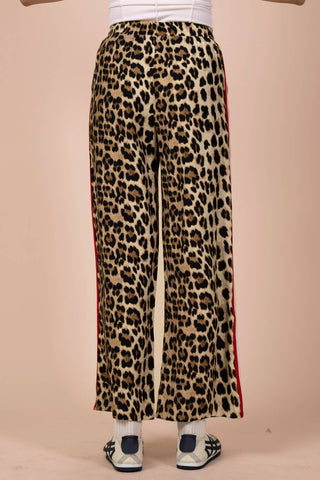 VERY J - NP70940-Side Stripe Tape Detail Leopard Wide Leg Pants