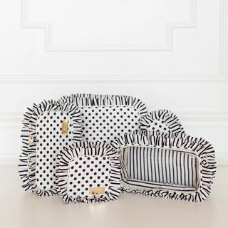 Polka Stripe Ruffled Nylon Medium Pouch
