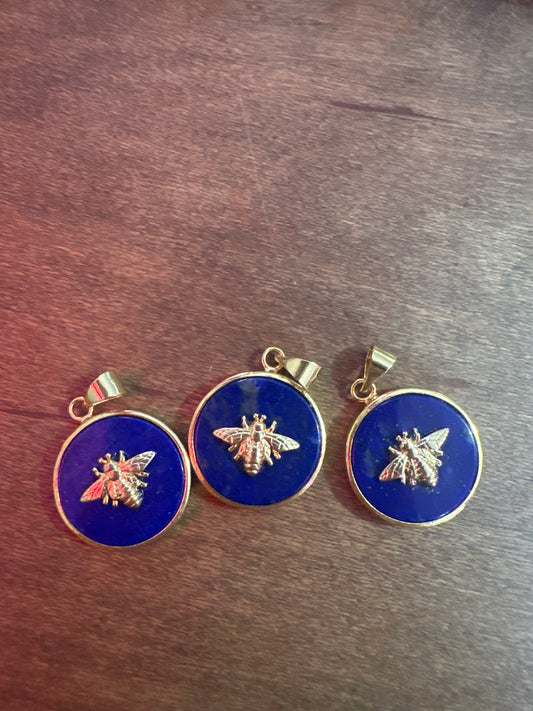 Circle Navy Stone Bee Charm