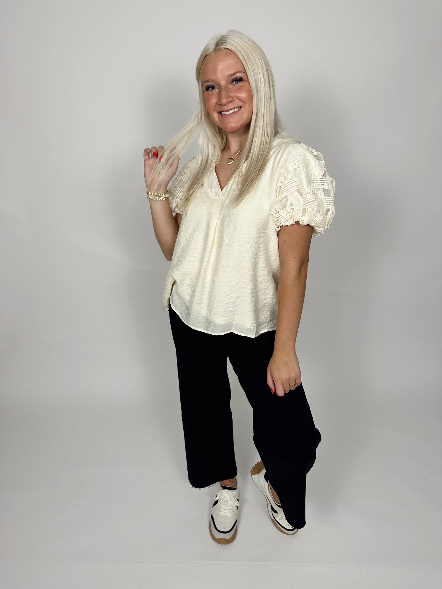 Ivory Puff Sleeve Bow Top