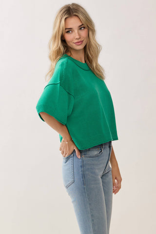 TCEC - CW2649-Relaxed Fit Round Neck Short Sleeve Knit Top