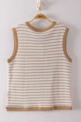VERY J - NT12503-Stripe Knit Button Down Top