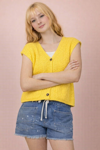 VERY J - 12W3377N-Button Down Knit Sweater Vest