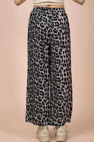 VERY J - NP70940-Side Stripe Tape Detail Leopard Wide Leg Pants
