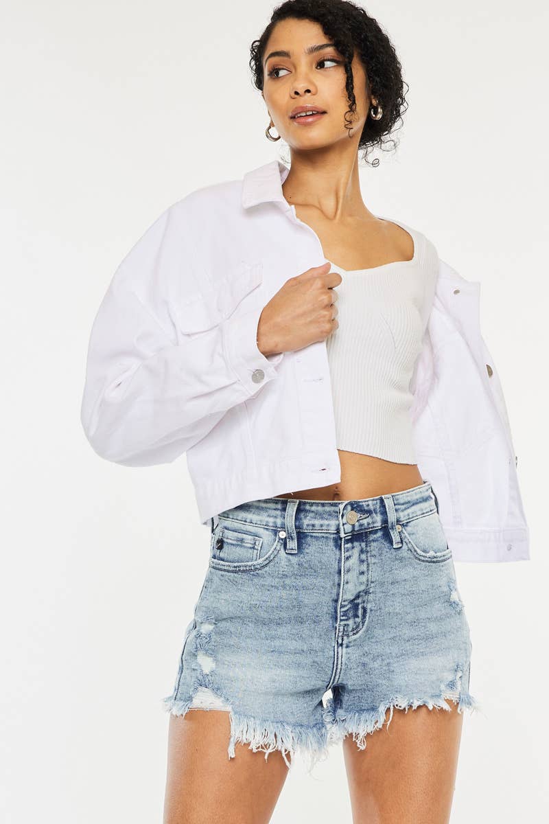 Kan Can USA - HIGH RISE FRAY HEM DENIM SHORTS