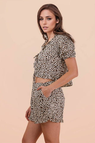 VERY J - NT12066SET-Leopard Printed Woven Top & Shorts Set