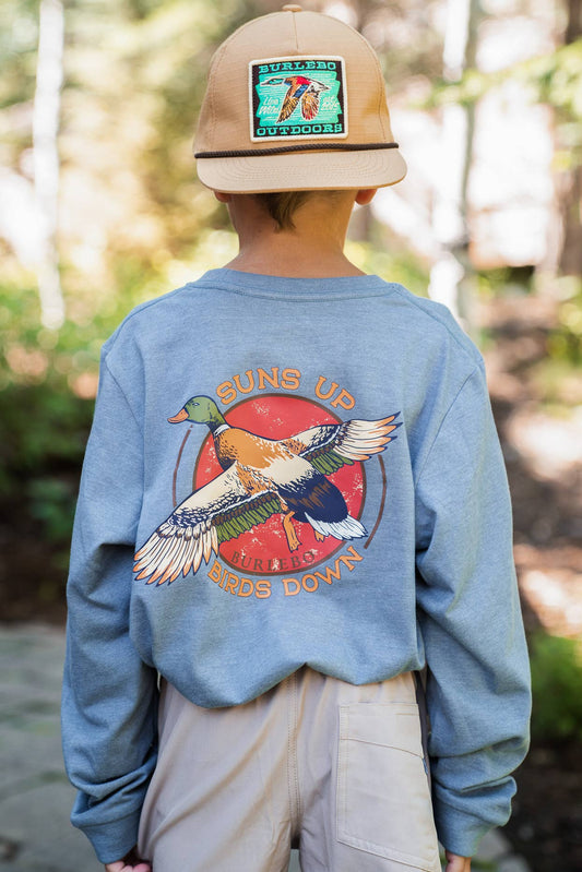BURLEBO - Youth - Suns Up Birds Down - L/S - Heather Blue Jean