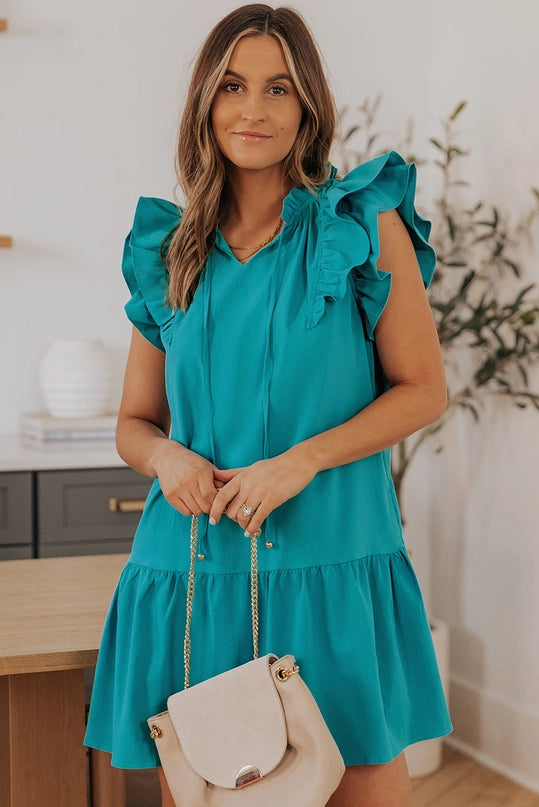 Ruffle Sleeve Mini Dress with Pockets